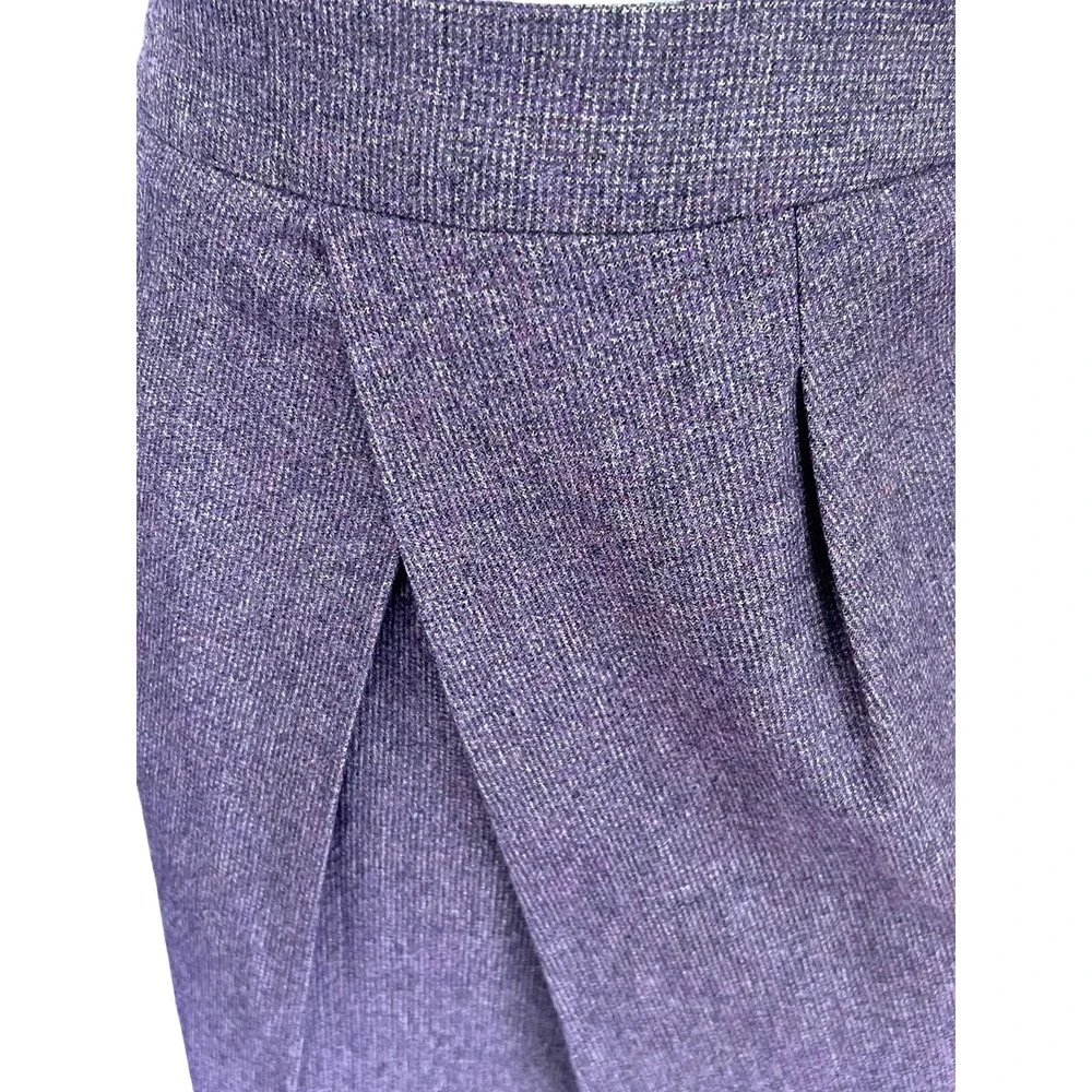 ETRO Wool Check Plum Purple Straight Skirt Front Cross Pleat sz 42 12 Large